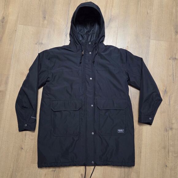 Eddie Bauer Black Waterproof Rainfoil Rain Coat Parka Adventure Outdoors L EUC - Picture 1 of 9